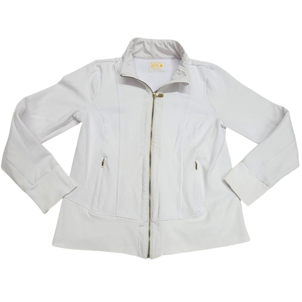 Lilly Pulitzer Luxletic Womens Size Large White Full Zip Track Jacket Gold